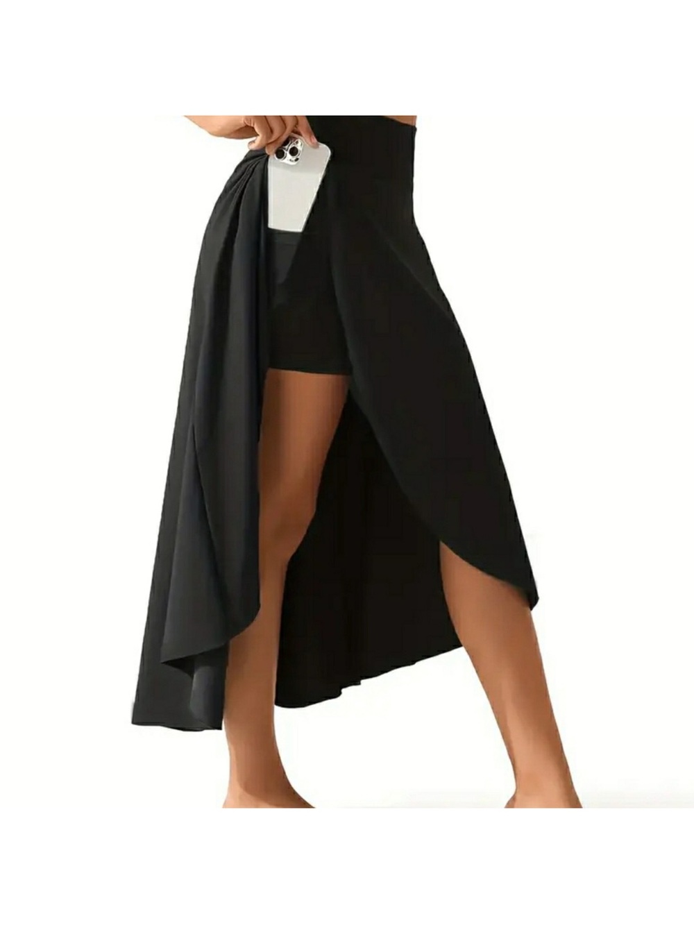 Black High-Low Split Skirt with Built-In Shorts NWOT